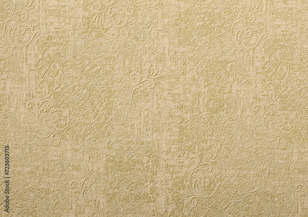 Background of beige wallpaper or plaster wall with vintage swirl pattern. Background of beige wallpaper or plaster wall with vintage swirl pattern.