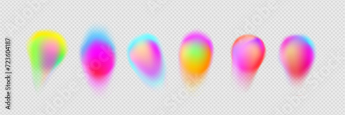 Blur gradient circle abstract shape with gradation of fluid color on transparent background. Vector set of soft geometric form mesh elements with blurry effect. Vibrant iridescent splash sticker.