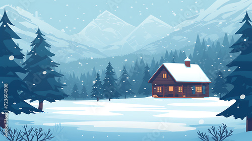 A charming, rustic cabin nestled in a serene snowy mountain setting. A cozy retreat perfect for winter getaways.