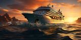Cruise ship on sea at sunset