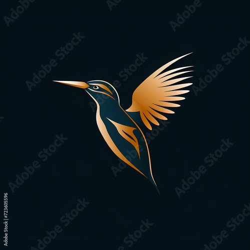 Kingfisher Minimal Line Art Logo on a Black Background photo