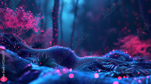 A mesmerizing 3D abstract depiction of a futuristic cybernetic ecosystem teeming with magnificent digital wildlife. Immerse yourself in this dazzling visual spectacle that combines technolog photo
