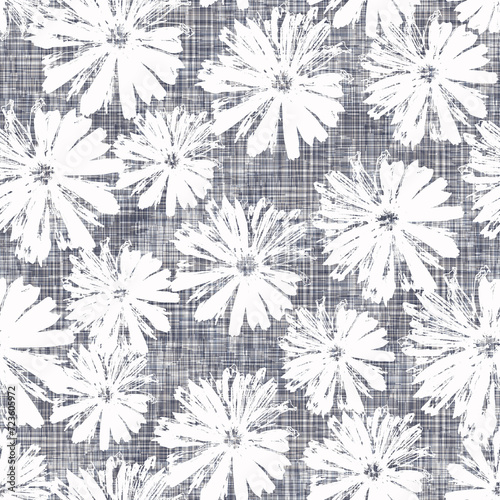 Seamless simple floral pattern. White flowers on a grey textured background.