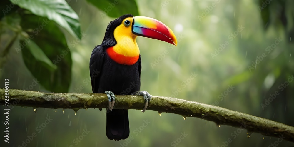 Keel-billed Toucan - Ramphastos sulfuratus, large colorful toucan from Costa Rica forest with very colored beak.
Keel-billed Toucan - Ramphastos sulfuratus, large colorful toucan from Costa Rica forest with very colored beak.