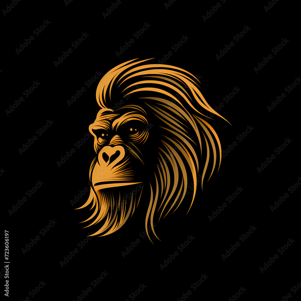 Orangutan Minimal Line Art Logo on a Black Background