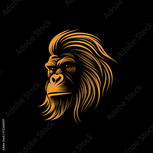 Orangutan Minimal Line Art Logo on a Black Background