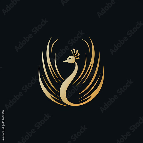 Peacock Minimal Line Art Logo on a Black Background