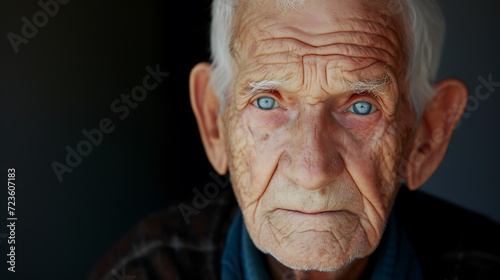 A dignified elderly gentleman radiating wisdom and grace with his thin, white hair and sharp features. His captivating portrait embodies a lifetime of experiences and the beauty of aging gra