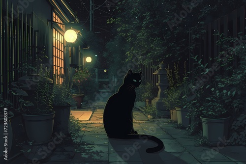 cat sitting at night