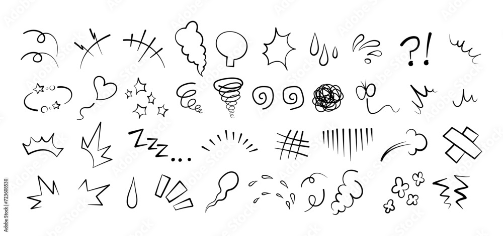 Fototapeta premium Anime comic emoticon element graphic effects hand drawn doodle vector illustration set.
