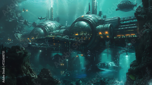 Dive into the awe-inspiring future with this stunning 3D rendered concept art of a futuristic underwater base. Explore the mysteries of the deep as you immerse yourself in the vibrant colors