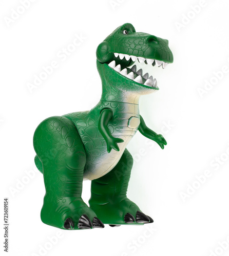 Fototapeta Naklejka Na Ścianę i Meble -  green dinosaur toy isolated on white background