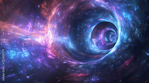 A mesmerizing 3D abstract rendering of an interdimensional portal, pulsating with vibrant colors and intricate patterns, beckoning exploration in the vast expanse of a digital universe. Step