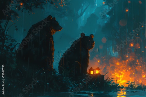illustration of a bear at night © hamsah