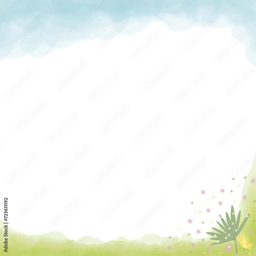 natural landscape Blue sky with white clouds Vector illustration. Drawn in watercolor.