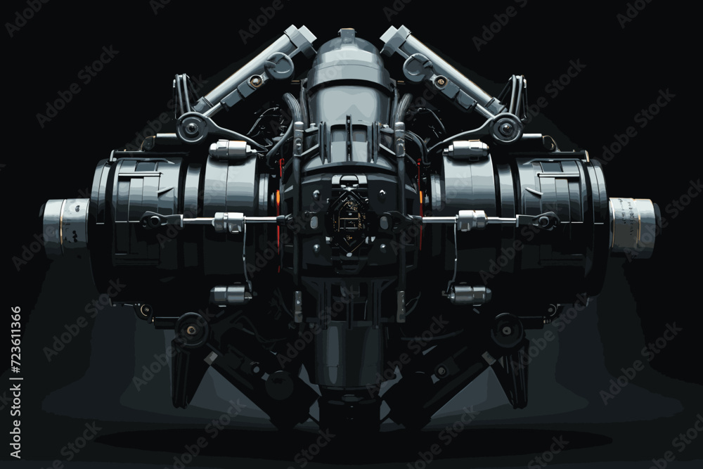 detailed futuristic gunship or flying military drone with heavy wepons. Isolated on black background. 3D illustration