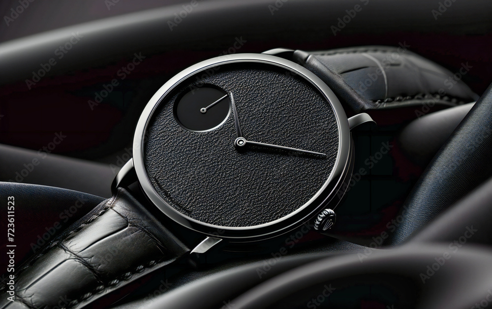 Timeless Elegance of Luxury Watch: Black and Silver Swiss-Made Precision, Perfect for Fashion and Lifestyle Themes
