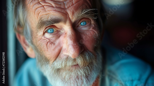 Capture the timeless charm and wisdom of this older gentleman with his distinguished thin, wispy beard and captivating twinkling blue eyes. His unique blend of experience and kindness is sur