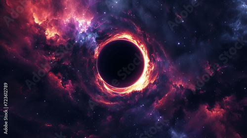 Mesmerizing digital artwork depicting a stunning black hole in space, created with cutting-edge 3D abstract rendering techniques. Be captivated by the cosmic beauty and infinite depth of thi photo