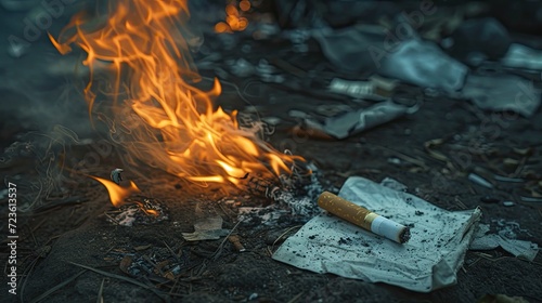 Picture depicting discarded cigarette butts strewn on the pavement.