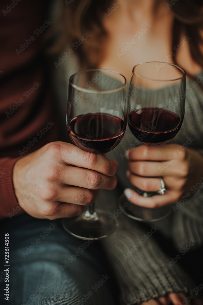 Two glasses of wine in the hands of a loving couple Two glasses of wine in the hands of a loving couple