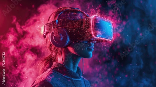 Immersive Virtual Reality Encounter Using Headset © Npicture