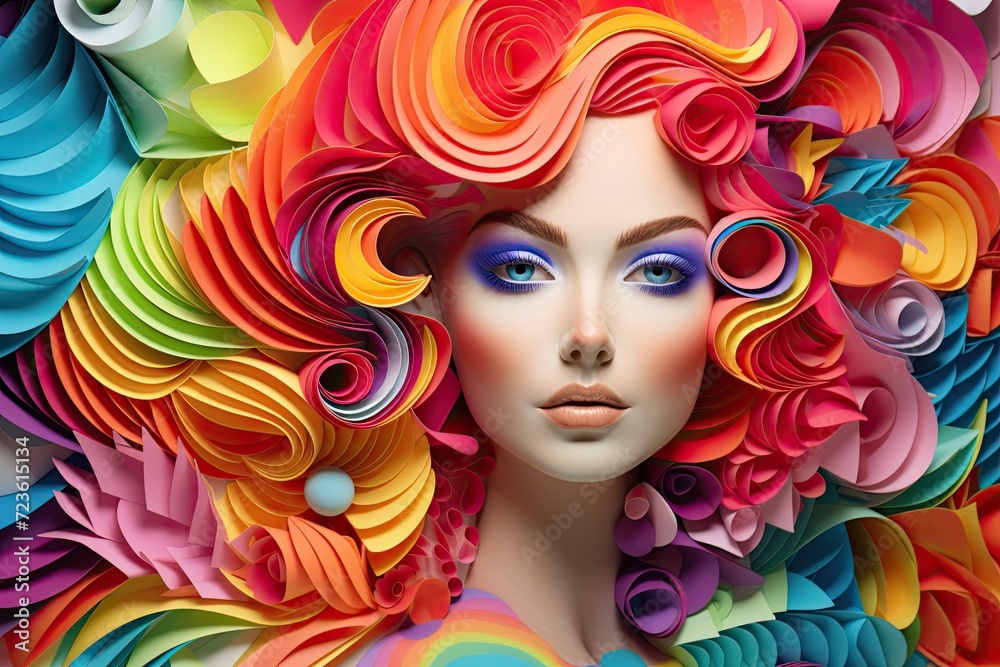 The mesmerizing beauty of a woman with colorful hair and makeup The mesmerizing beauty of a woman with colorful hair and makeup