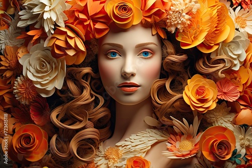 Fantasy Portrait of a Woman with Flowers in Her Hair