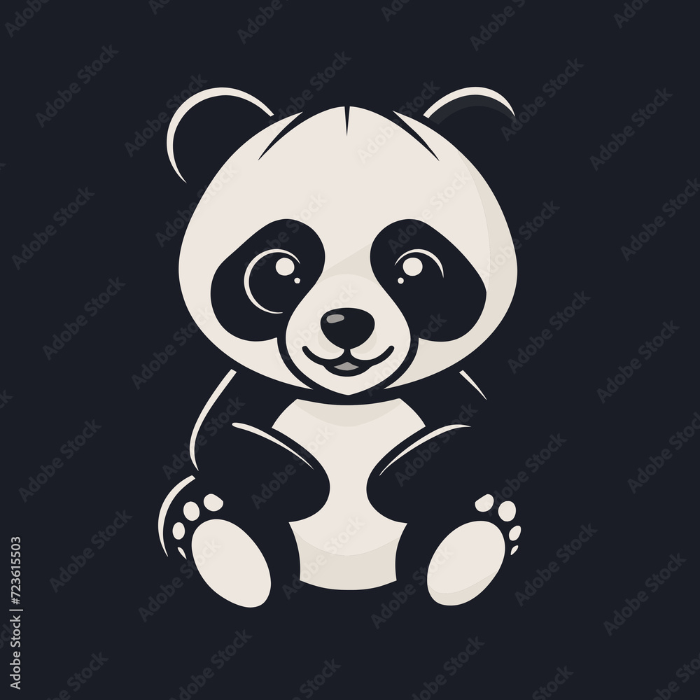 Fototapeta premium black and white Logo illustration of a baby panda