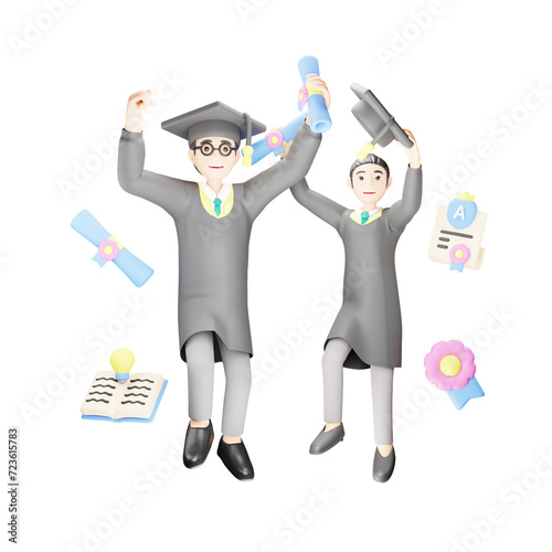 Happy Student Celebrating Achievements at Convocation Ceremony - 3D Cartoon Illustration