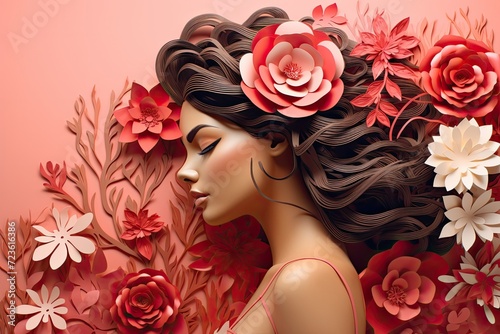 Stunning female portrait with vibrant red flowers