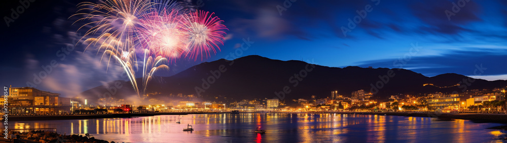 The view of colorful fireworks   background