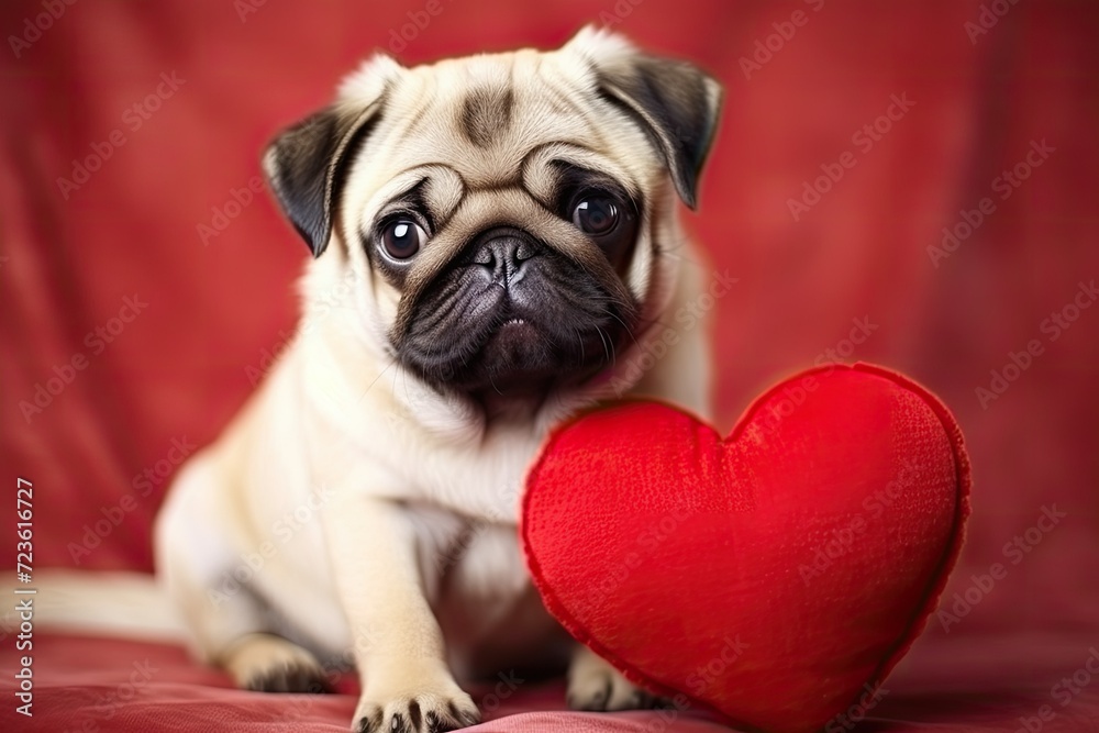 pug puppy with heart