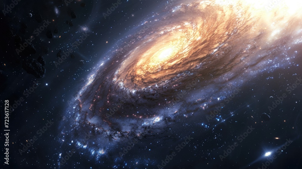 Fototapeta premium Admire the grace of a spiral galaxy amidst the boundless cosmos. Ai Generated.