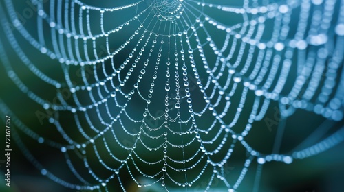 Marvel at the intricate beauty of a spider web adorned with glistening water droplets, nature's delicate artistry. Ai Generated.