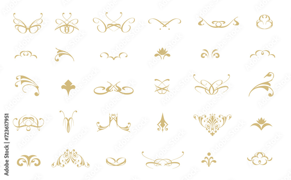 Fototapeta premium 黄金の装飾ベクターイラスト素材セット