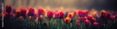 Mystical Tulips with Blurred Background and Beautiful Lights - banner size