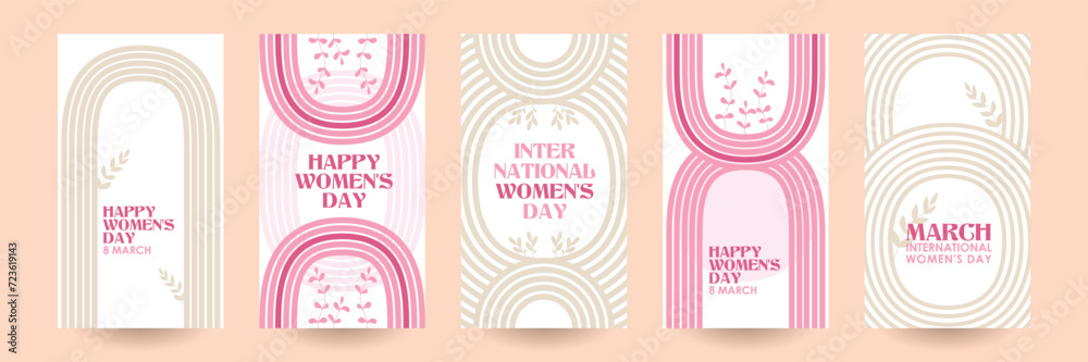 A set of greeting cards for International Women's Day. Retro, groovy wavy lines, cartoon, Y2k style. Minimalist design for party, ads, cover. Fashion retro 60s 70s. Vector illustration