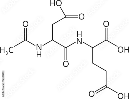 Neurotransmitter N-acetylaspartylglutamate peptide chemical formula, vector molecule structure. N-Acetylaspartylglutamic acid or NAAG formula neurotransmitter of metabotropic glutamate receptors photo