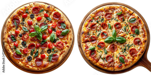 Round Pizza Board Set Isolated on Transparent or White Background, PNG