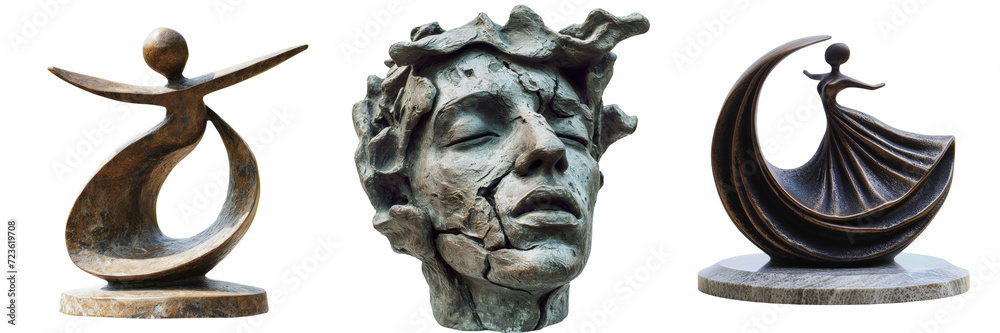 Bronze Sculpture Set Isolated on Transparent or White Background, PNG Bronze Sculpture Set Isolated on Transparent or White Background, PNG