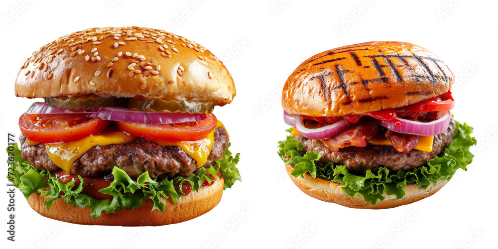 Tasty Fresh Burger Set Isolated on Transparent or White Background, PNG Tasty Fresh Burger Set Isolated on Transparent or White Background, PNG
