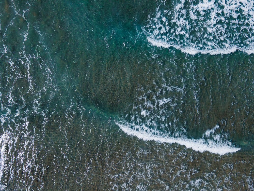 custom made wallpaper toronto digitalWaves on sea water with deep turquoise water, Aerial top down view