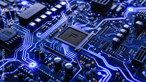 Technology Computer Engineering: Hardware Digital Circuit and Processor Microchip in a Motherboard Component