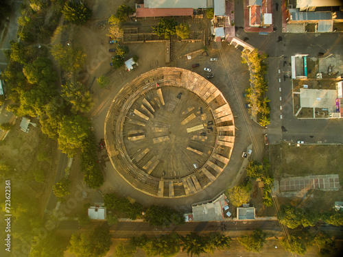 Aerial view of the bullfighting ring La Petatera in the city of Villa de Alvarez, Colima. The greatest handicraft in the world. photo