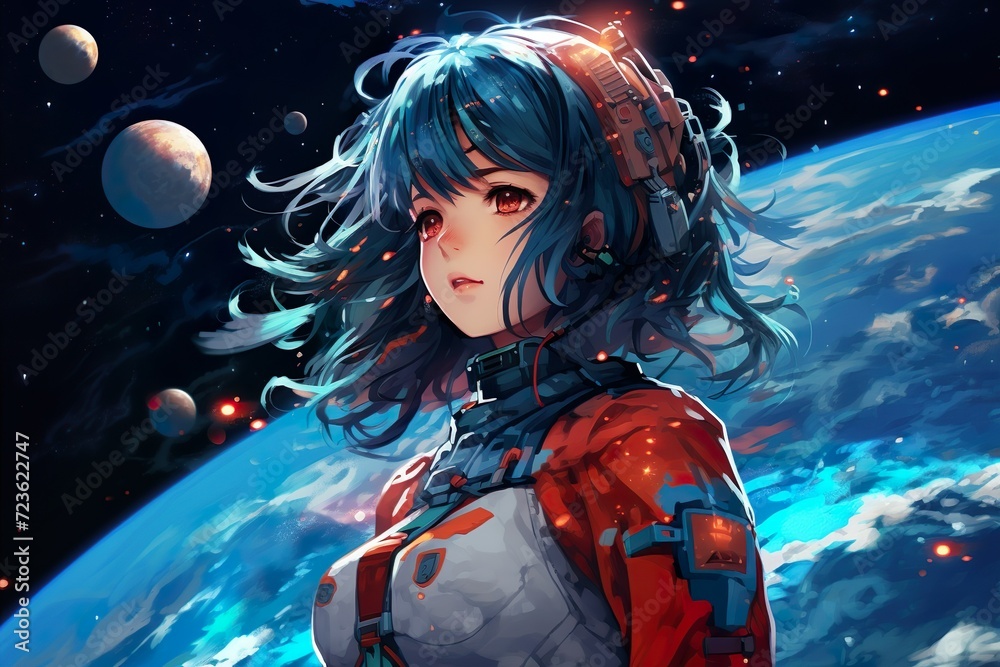close of anime manga with space background close of anime manga with space background