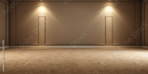 Carpeted floor with 2 spotlights and no decoration