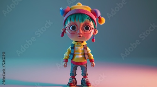 cartoon character girl with green hair and rainbow color clothes