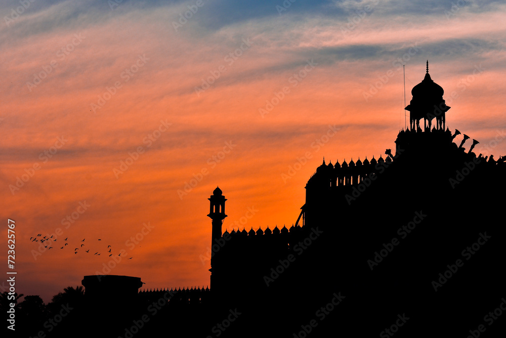 Silhouette of Rumi Gate Evening background, Lucknow , India.