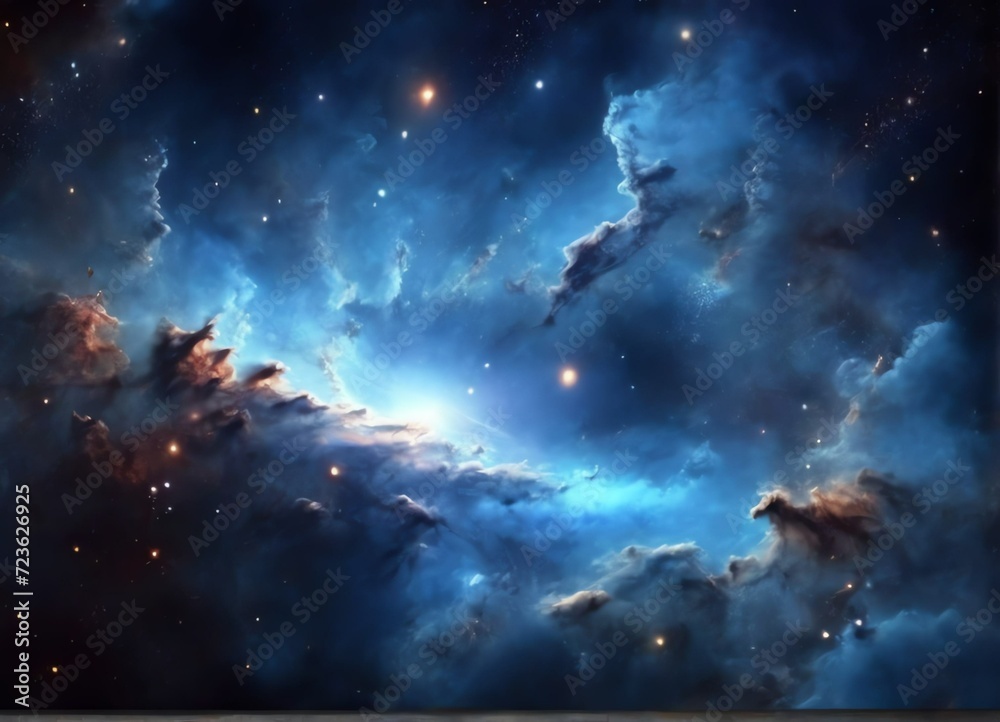 Blue space galaxy cloud nebula and Stary night cosmos in Universe science astronomy background wallpaper from Generative AI Blue space galaxy cloud nebula and Stary night cosmos in Universe science astronomy background wallpaper from Generative AI